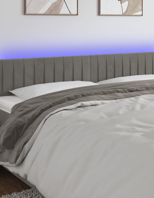 Încărcați imaginea în vizualizatorul Galerie, Tăblie de pat cu LED, gri deschis, 200x5x78/88 cm, catifea - Lando
