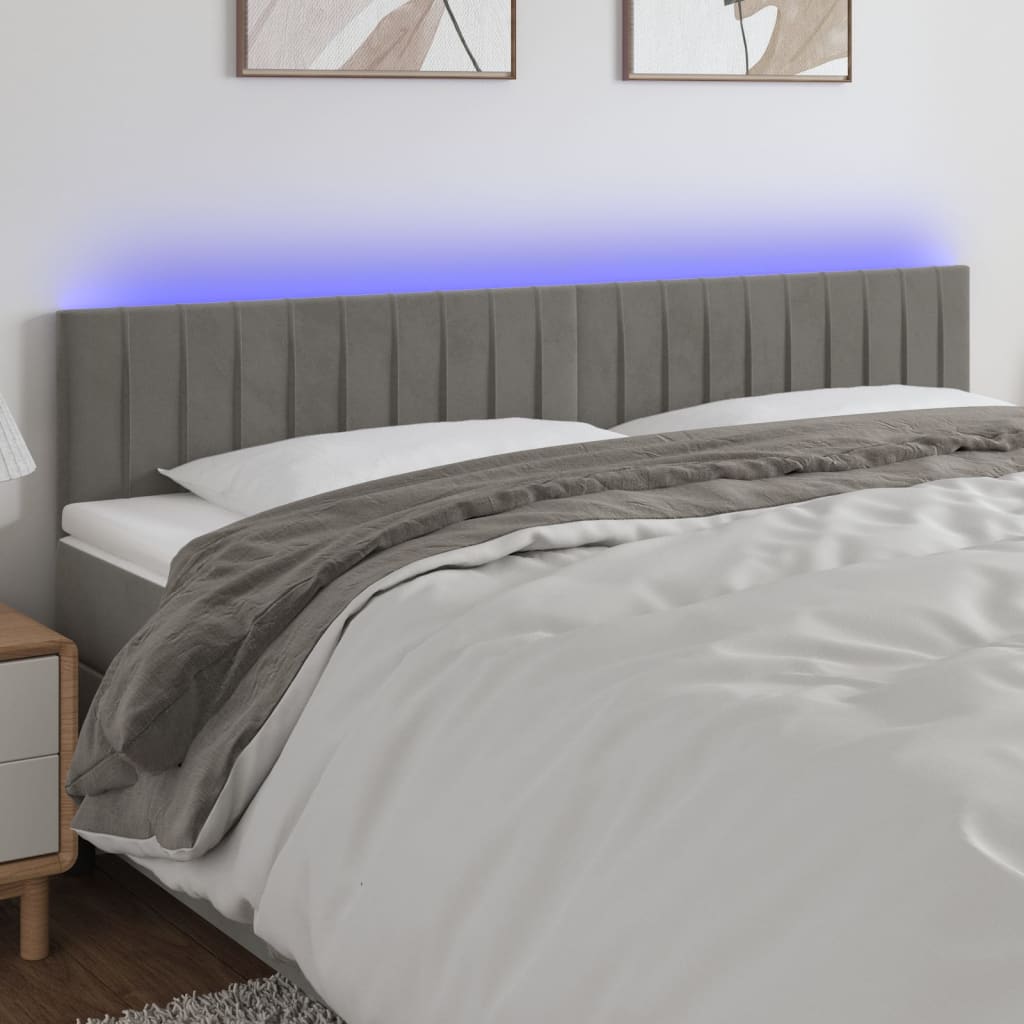 Tăblie de pat cu LED, gri deschis, 200x5x78/88 cm, catifea - Lando