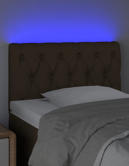 Încărcați imaginea în vizualizatorul Galerie, Tăblie de pat cu LED, maro închis, 80x7x78/88 cm, textil - Lando
