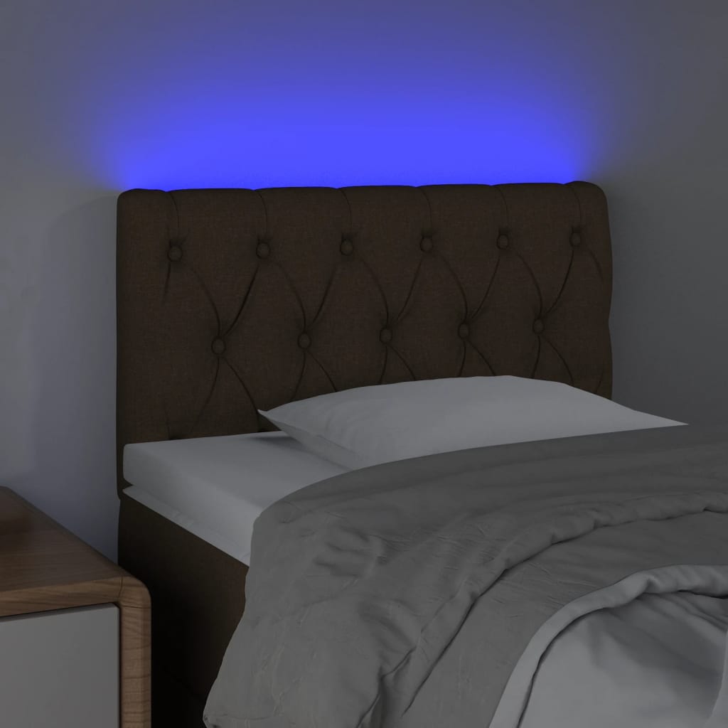 Tăblie de pat cu LED, maro închis, 80x7x78/88 cm, textil - Lando