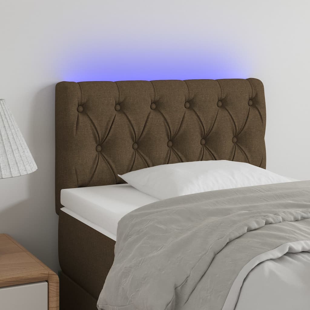Tăblie de pat cu LED, maro închis, 80x7x78/88 cm, textil - Lando