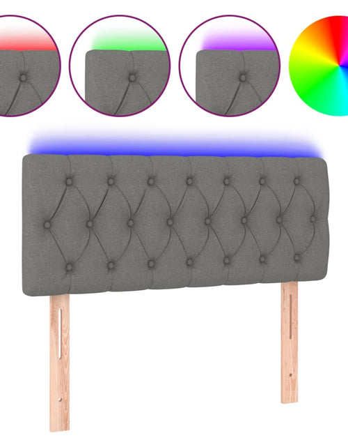 Загрузите изображение в средство просмотра галереи, Tăblie de pat cu LED, gri închis, 90x7x78/88 cm, textil - Lando

