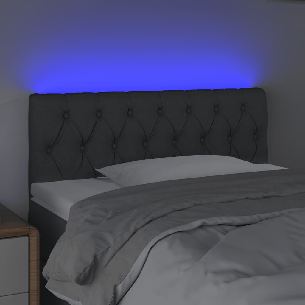 Tăblie de pat cu LED, gri închis, 90x7x78/88 cm, textil - Lando