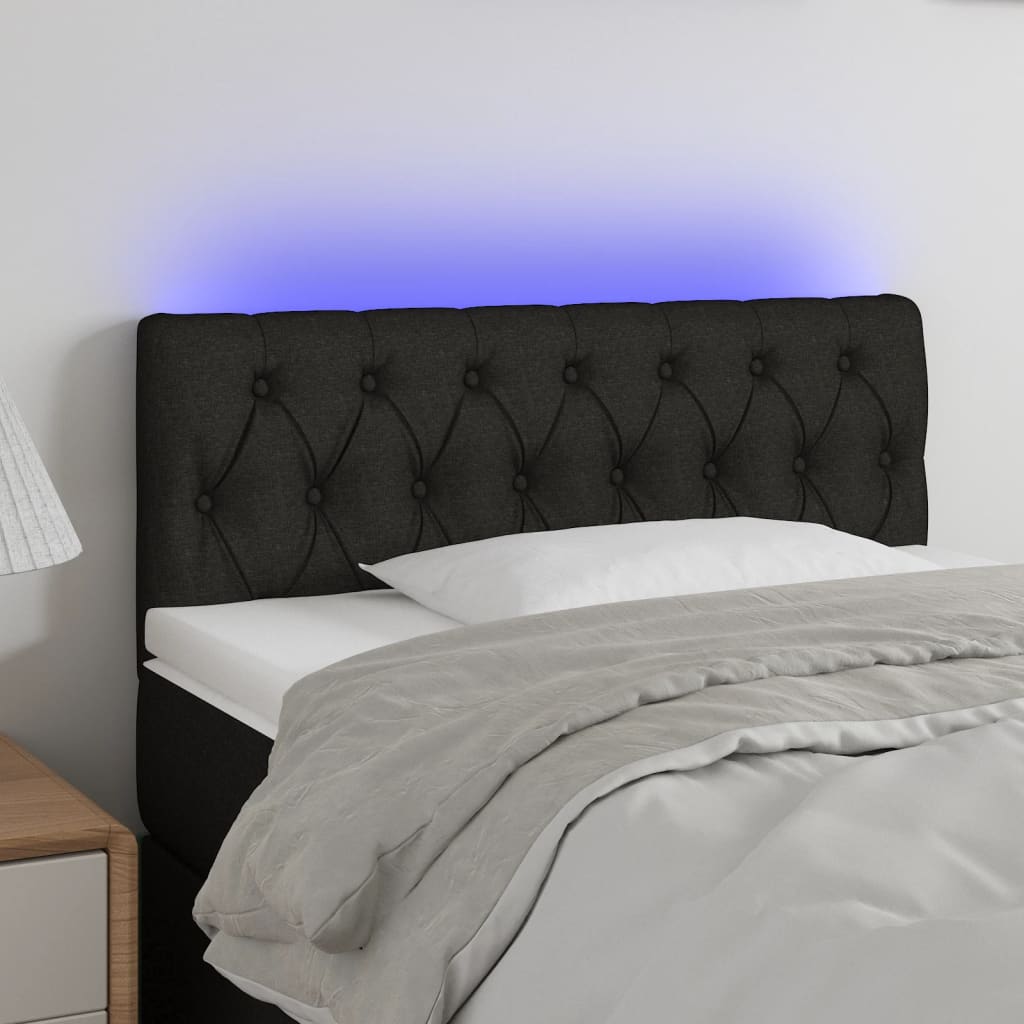 Tăblie de pat cu LED, negru, 90x7x78/88 cm, textil - Lando