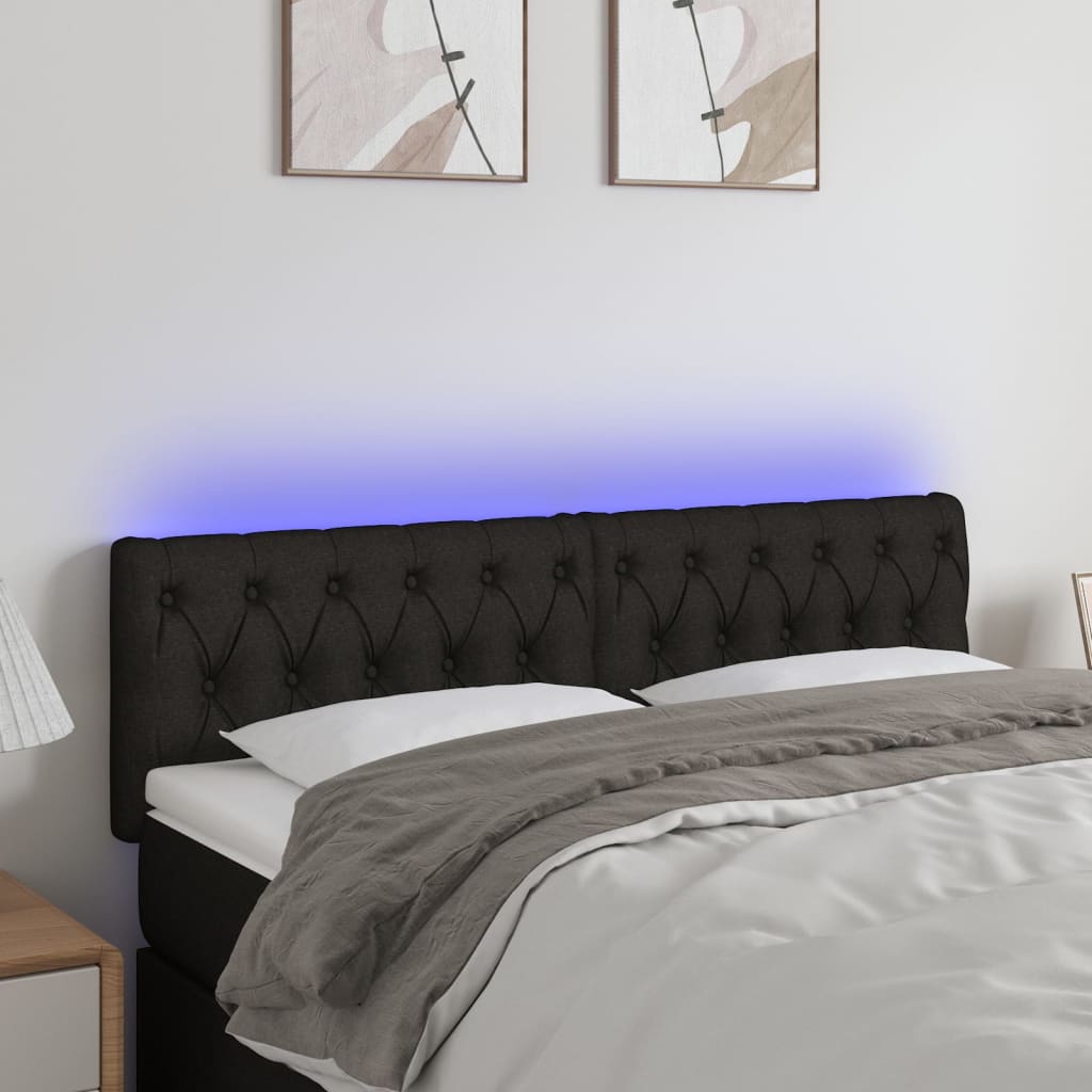 Tăblie de pat cu LED, negru, 144x7x78/88 cm, textil - Lando