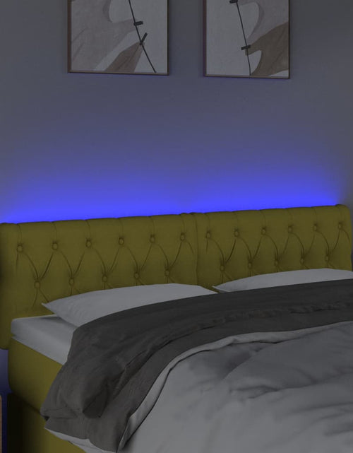Încărcați imaginea în vizualizatorul Galerie, Tăblie de pat cu LED, verde, 144x7x78/88 cm, textil - Lando
