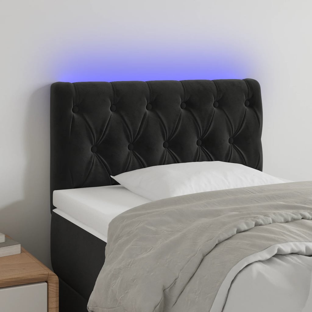 Tăblie de pat cu LED, negru, 80x7x78/88 cm, catifea - Lando
