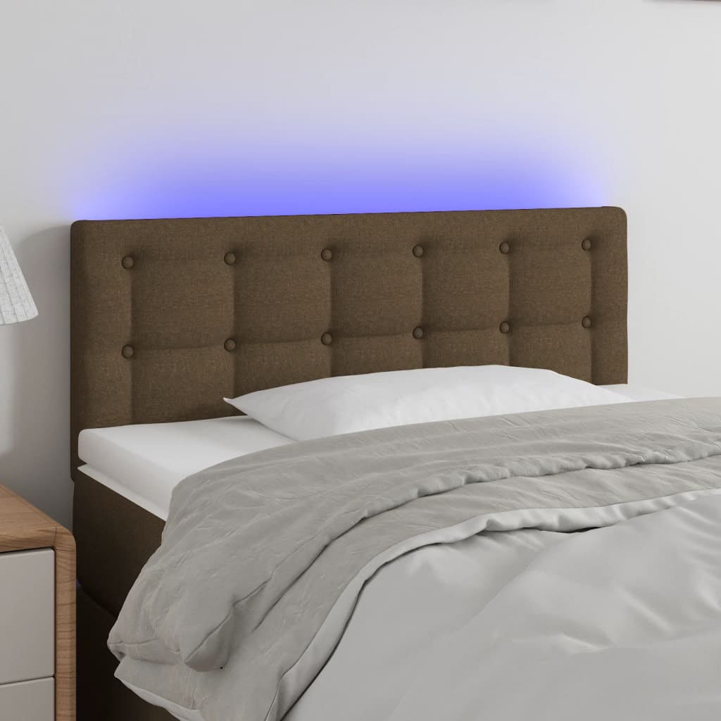 Tăblie de pat cu LED, maro închis, 80x5x78/88 cm, textil - Lando