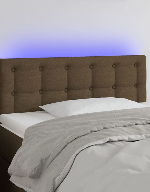 Загрузите изображение в средство просмотра галереи, Tăblie de pat cu LED, maro închis, 100x5x78/88 cm, textil - Lando

