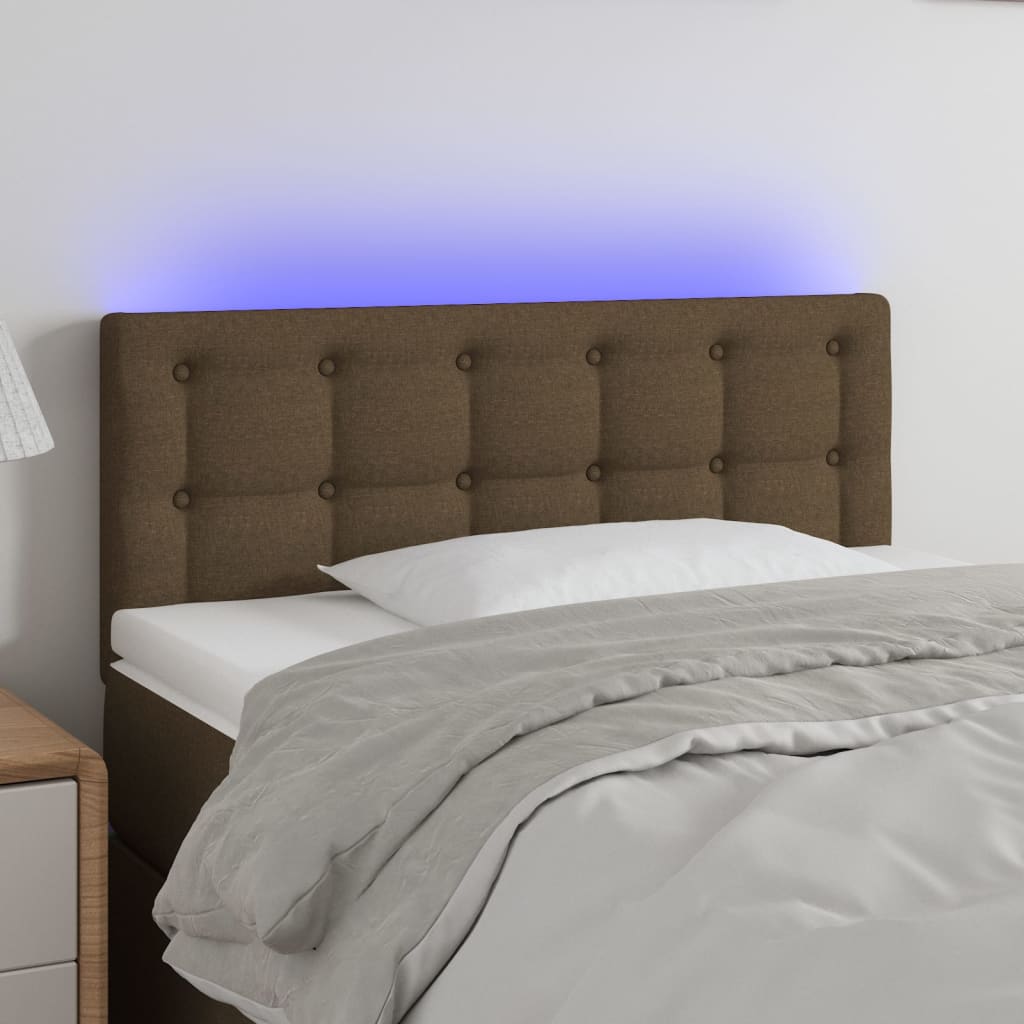 Tăblie de pat cu LED, maro închis, 100x5x78/88 cm, textil - Lando