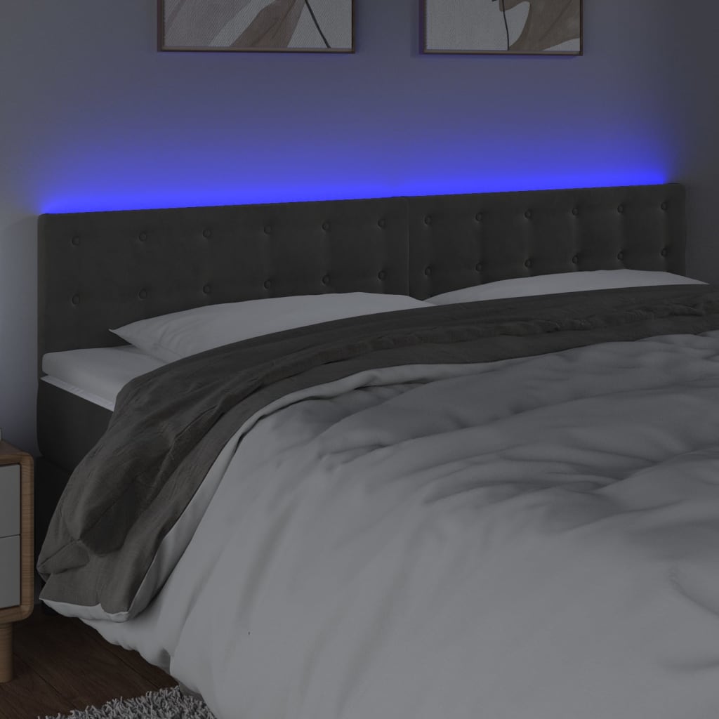 Tăblie de pat cu LED, gri închis, 200x5x78/88 cm, catifea - Lando