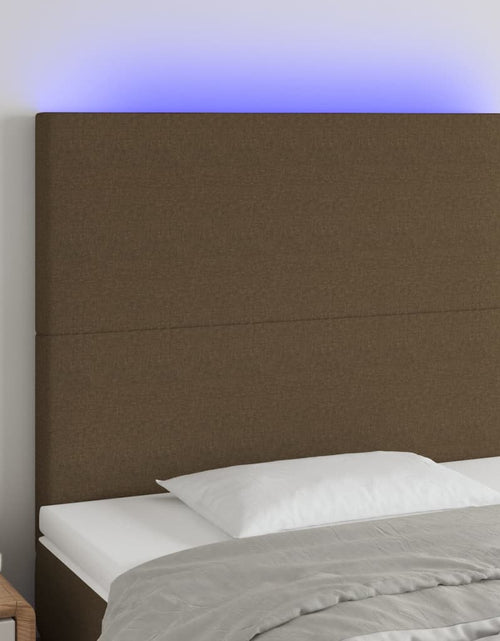 Загрузите изображение в средство просмотра галереи, Tăblie de pat cu LED, maro închis, 90x5x118/128 cm, textil - Lando
