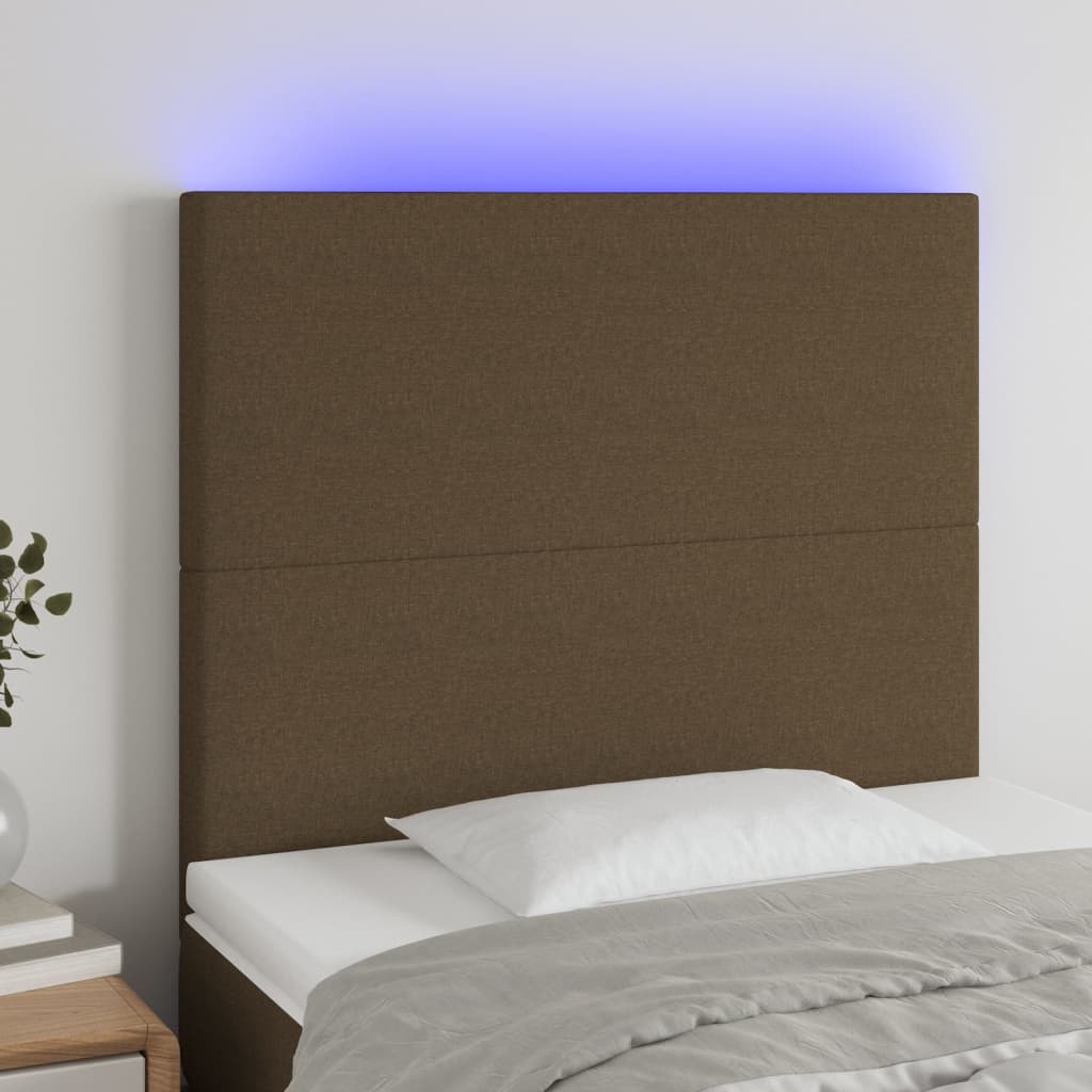 Tăblie de pat cu LED, maro închis, 90x5x118/128 cm, textil - Lando