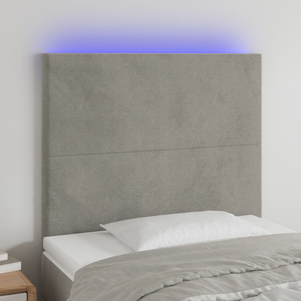 Tăblie de pat cu LED, gri deschis, 100x5x118/128 cm, catifea - Lando