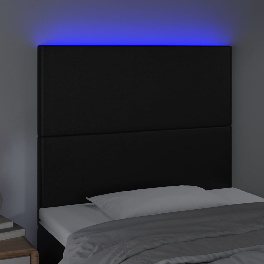 Tăblie de pat cu LED, negru, 90x5x118/128 cm, catifea - Lando