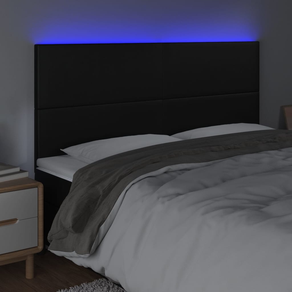 Tăblie de pat cu LED, negru, 200x5x118/128 cm, piele ecologică - Lando