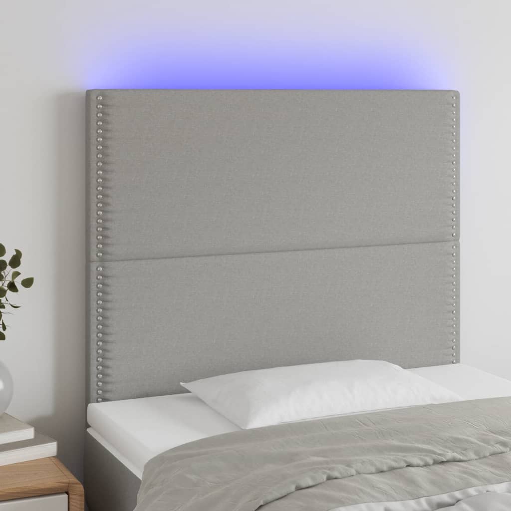 Tăblie de pat cu LED, gri deschis, 80x5x118/128 cm, textil - Lando