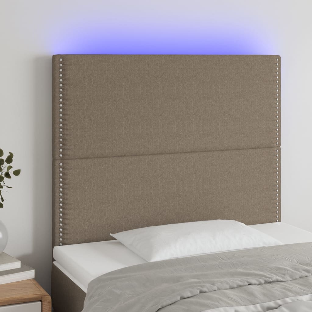 Tăblie de pat cu LED, gri taupe, 80x5x118/128 cm, textil - Lando