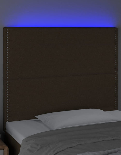 Încărcați imaginea în vizualizatorul Galerie, Tăblie de pat cu LED, maro închis, 90x5x118/128 cm, textil - Lando
