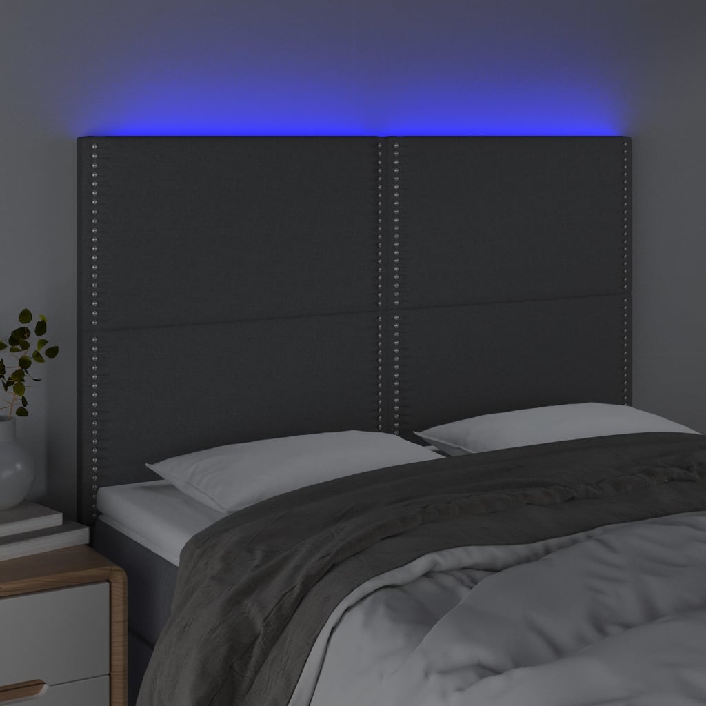 Tăblie de pat cu LED, gri închis, 144x5x118/128 cm, textil - Lando
