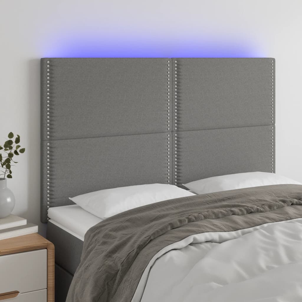 Tăblie de pat cu LED, gri închis, 144x5x118/128 cm, textil - Lando