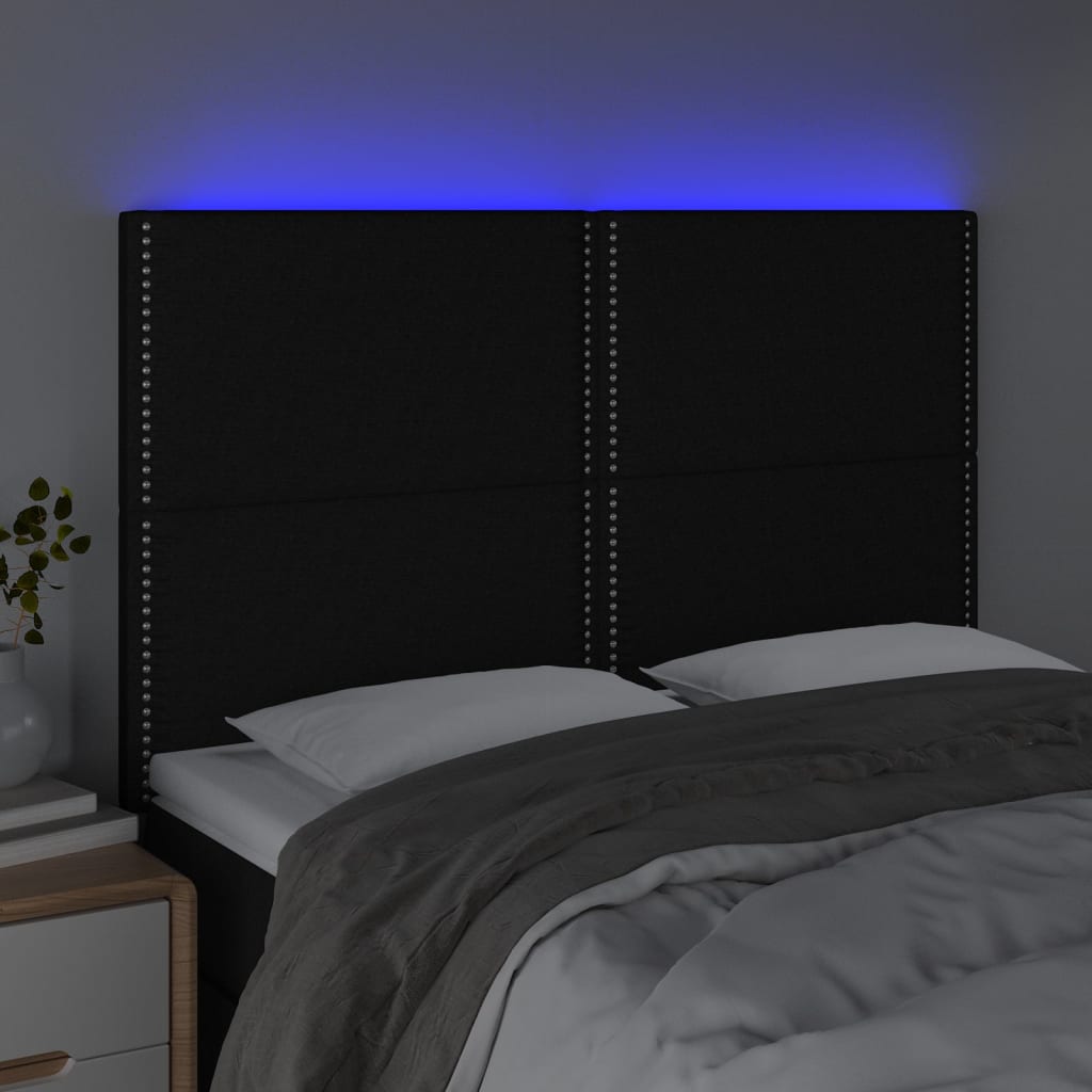 Tăblie de pat cu LED, negru, 144x5x118/128 cm, textil - Lando