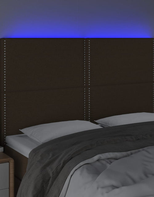 Încărcați imaginea în vizualizatorul Galerie, Tăblie de pat cu LED, maro închis, 144x5x118/128 cm, textil - Lando
