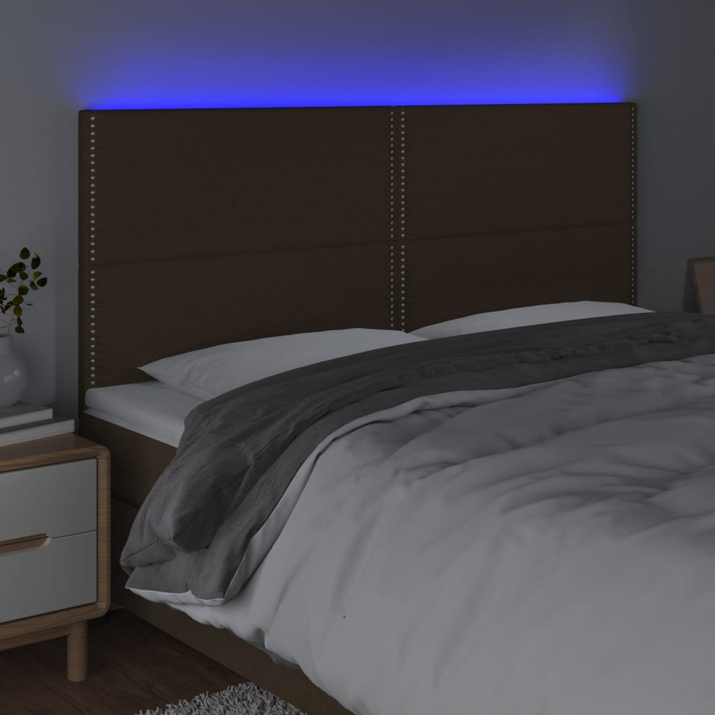 Tăblie de pat cu LED, maro închis, 160x5x118/128 cm, textil - Lando