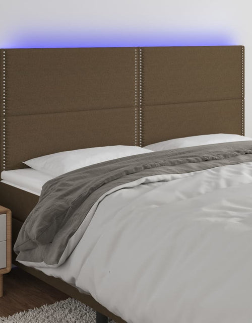 Încărcați imaginea în vizualizatorul Galerie, Tăblie de pat cu LED, maro închis, 160x5x118/128 cm, textil - Lando
