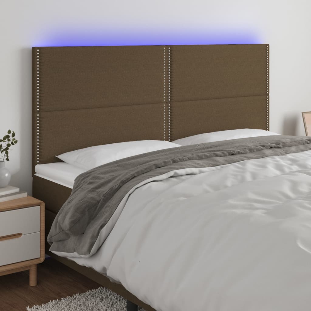 Tăblie de pat cu LED, maro închis, 160x5x118/128 cm, textil - Lando