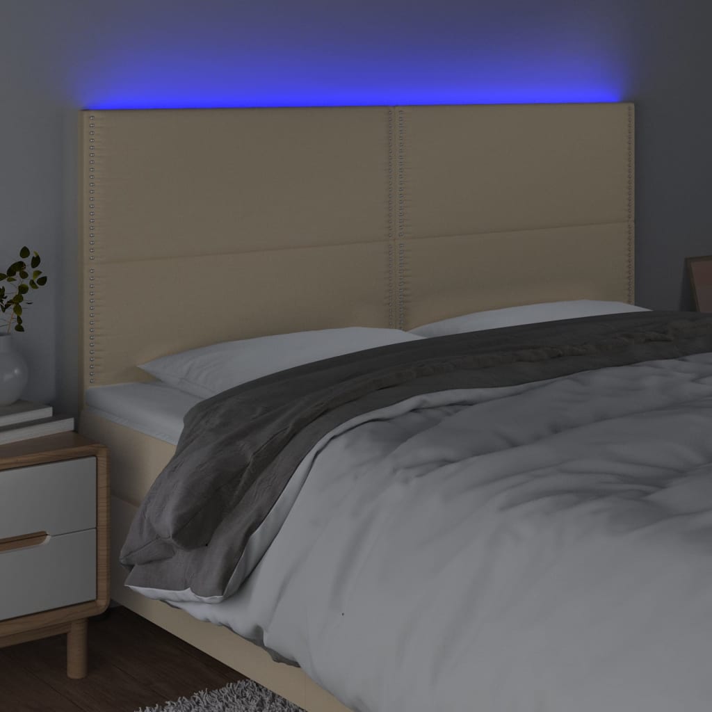 Tăblie de pat cu LED, crem, 160x5x118/128 cm, textil - Lando