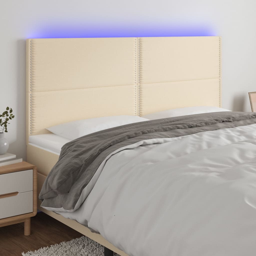 Tăblie de pat cu LED, crem, 160x5x118/128 cm, textil - Lando