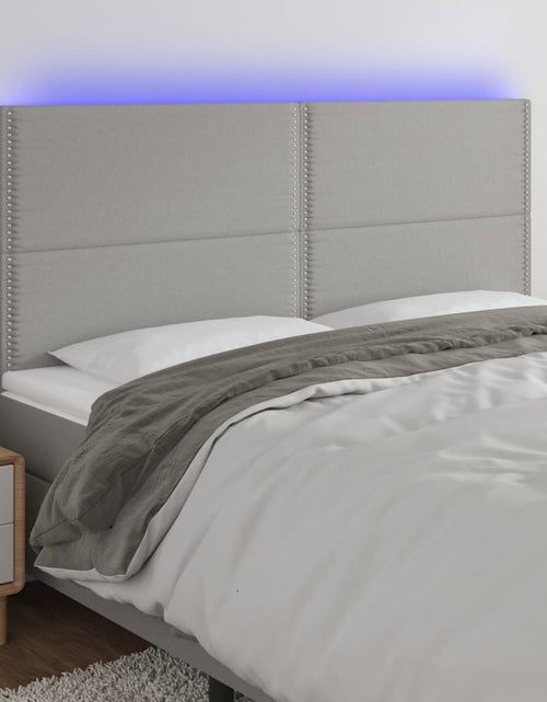 Încărcați imaginea în vizualizatorul Galerie, Tăblie de pat cu LED, gri deschis, 180x5x118/128 cm, textil - Lando
