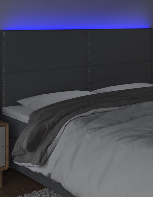 Încărcați imaginea în vizualizatorul Galerie, Tăblie de pat cu LED, gri închis, 180x5x118/128 cm, textil - Lando
