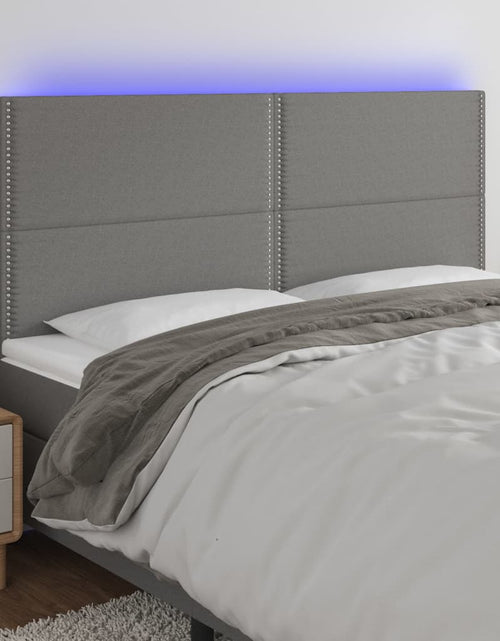 Загрузите изображение в средство просмотра галереи, Tăblie de pat cu LED, gri închis, 180x5x118/128 cm, textil - Lando
