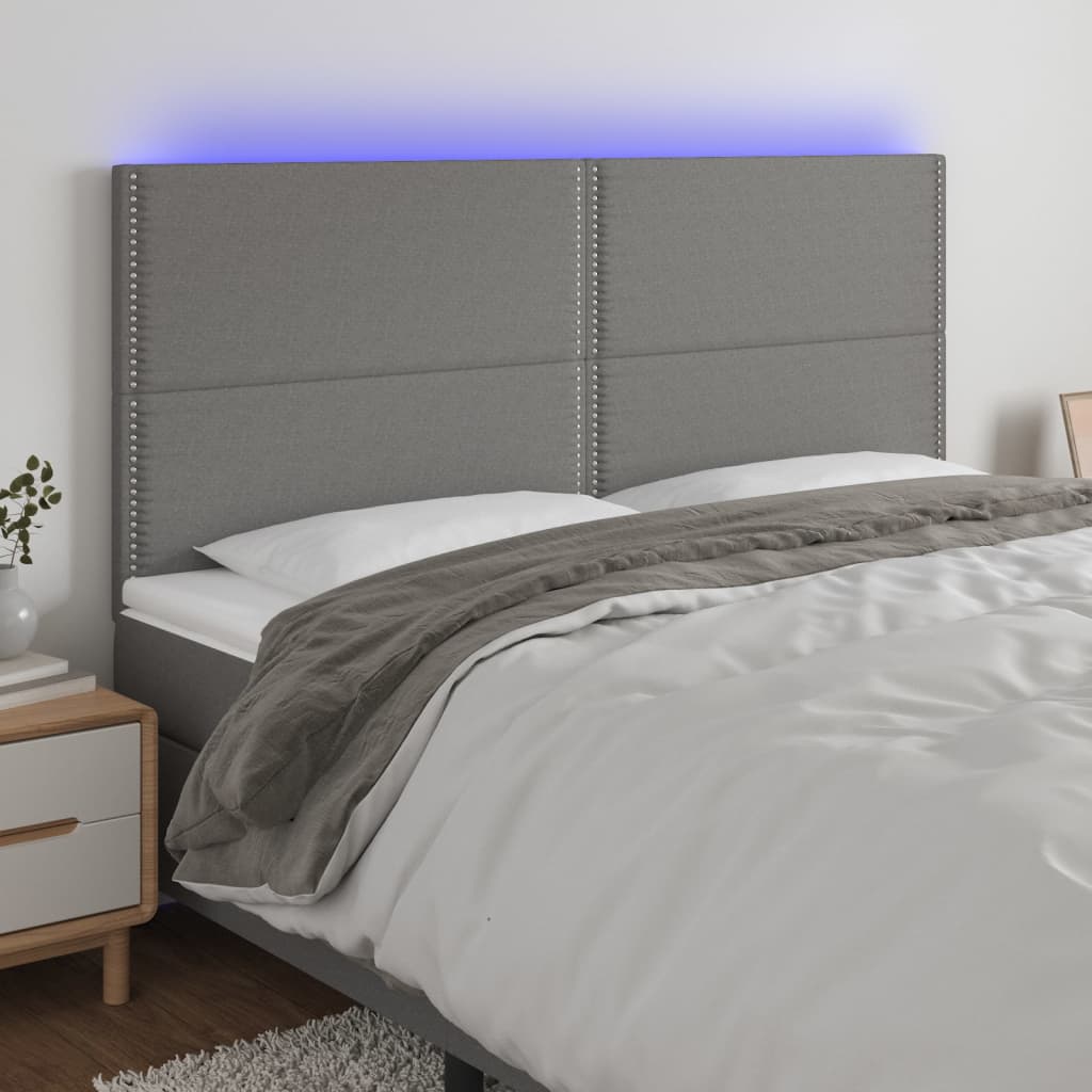Tăblie de pat cu LED, gri închis, 180x5x118/128 cm, textil - Lando