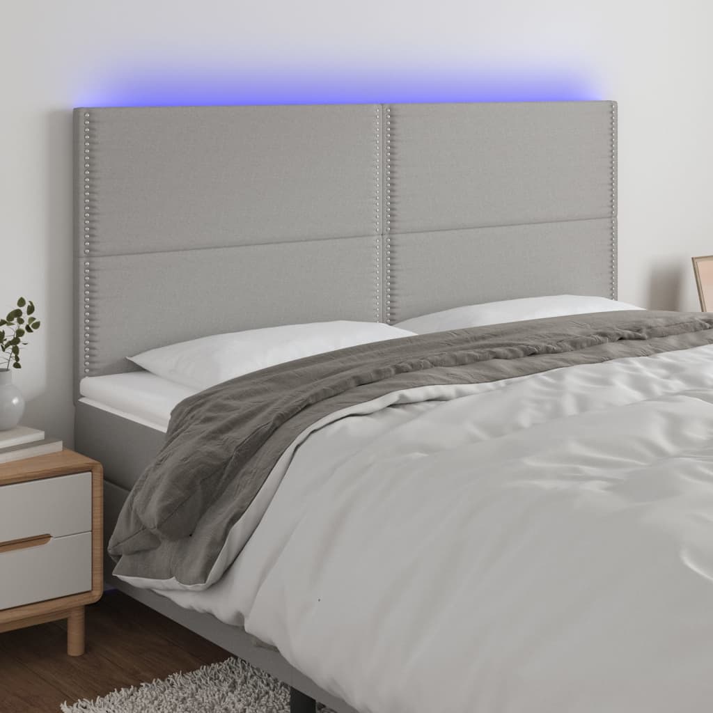 Tăblie de pat cu LED, gri deschis, 200x5x118/128 cm, textil - Lando