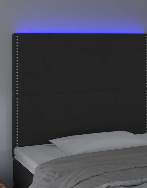 Загрузите изображение в средство просмотра галереи, Tăblie de pat cu LED, negru, 80x5x118/128 cm, catifea - Lando
