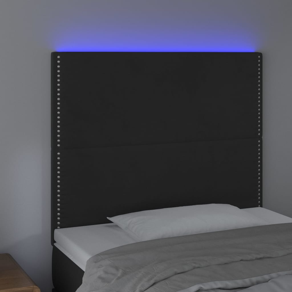 Tăblie de pat cu LED, negru, 80x5x118/128 cm, catifea - Lando