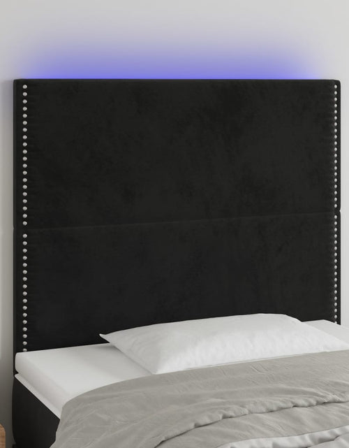 Încărcați imaginea în vizualizatorul Galerie, Tăblie de pat cu LED, negru, 80x5x118/128 cm, catifea - Lando
