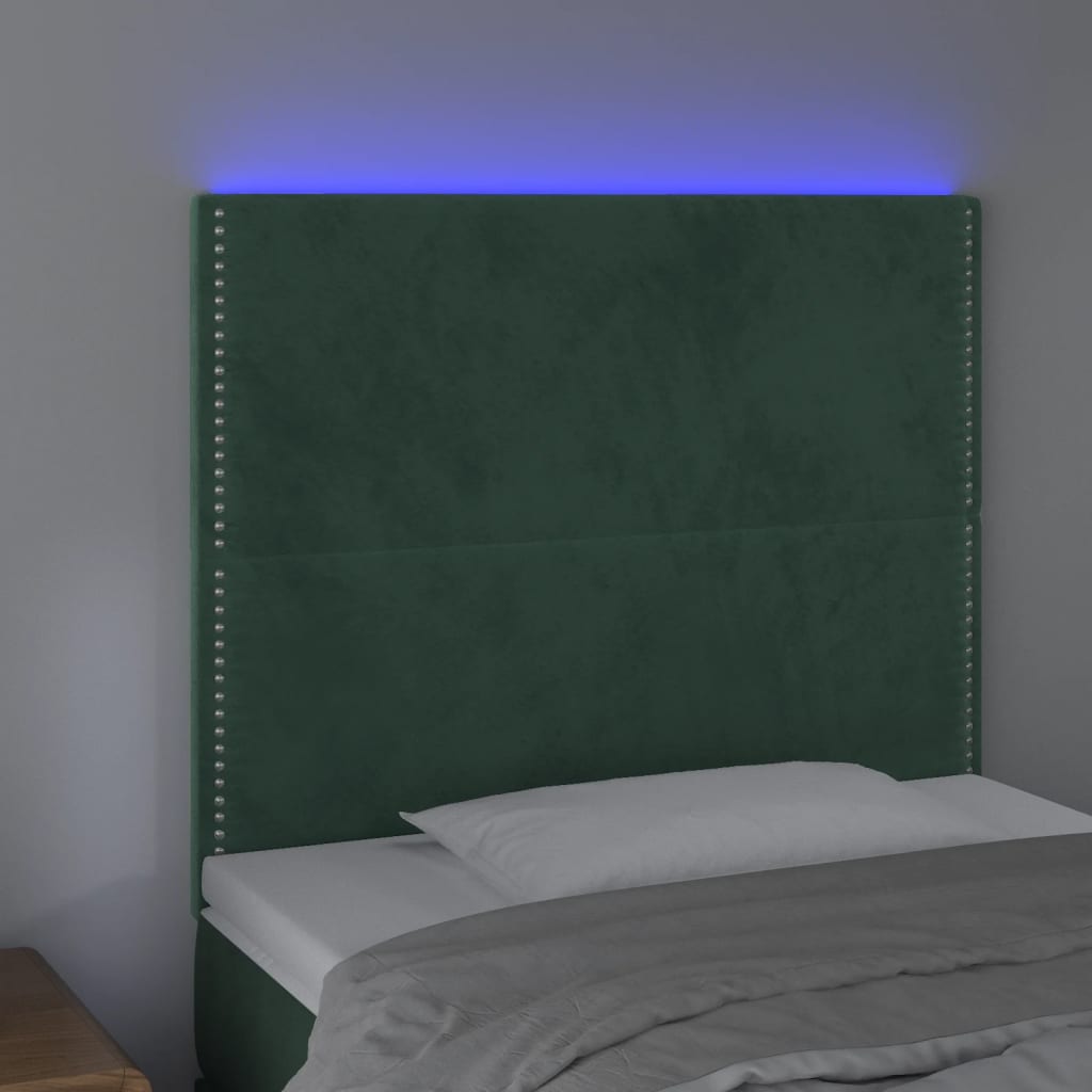 Tăblie de pat cu LED, verde închis, 80x5x118/128 cm, catifea - Lando