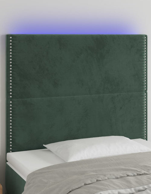 Загрузите изображение в средство просмотра галереи, Tăblie de pat cu LED, verde închis, 80x5x118/128 cm, catifea - Lando
