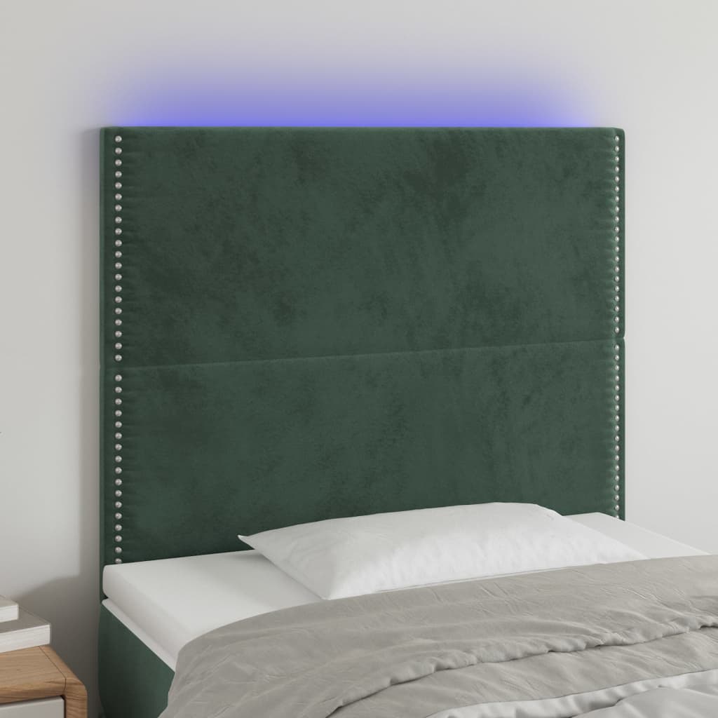 Tăblie de pat cu LED, verde închis, 80x5x118/128 cm, catifea - Lando