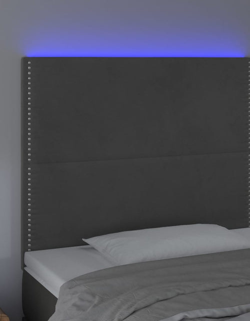 Загрузите изображение в средство просмотра галереи, Tăblie de pat cu LED, gri închis, 90x5x118/128 cm, catifea - Lando
