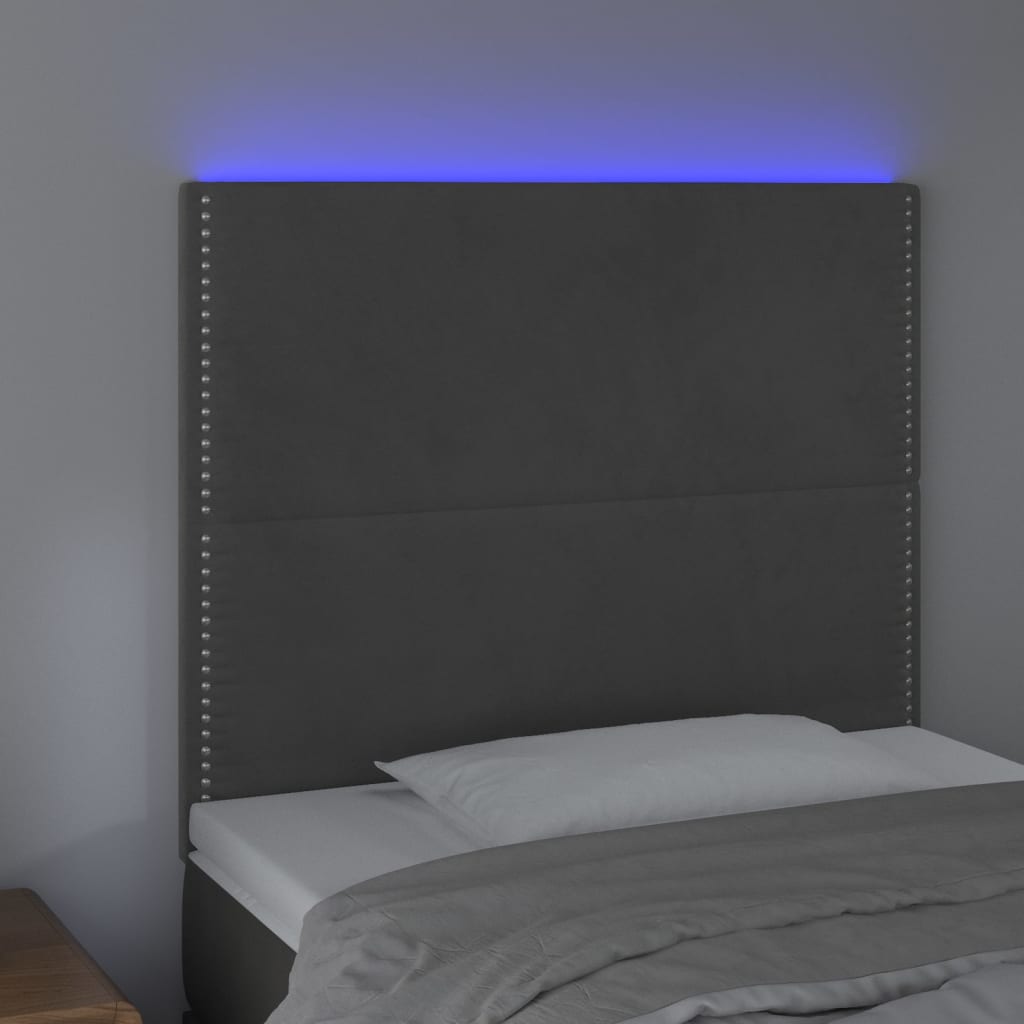 Tăblie de pat cu LED, gri închis, 90x5x118/128 cm, catifea - Lando