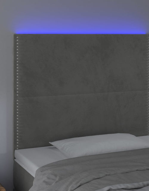 Încărcați imaginea în vizualizatorul Galerie, Tăblie de pat cu LED, gri deschis, 100x5x118/128 cm, catifea - Lando
