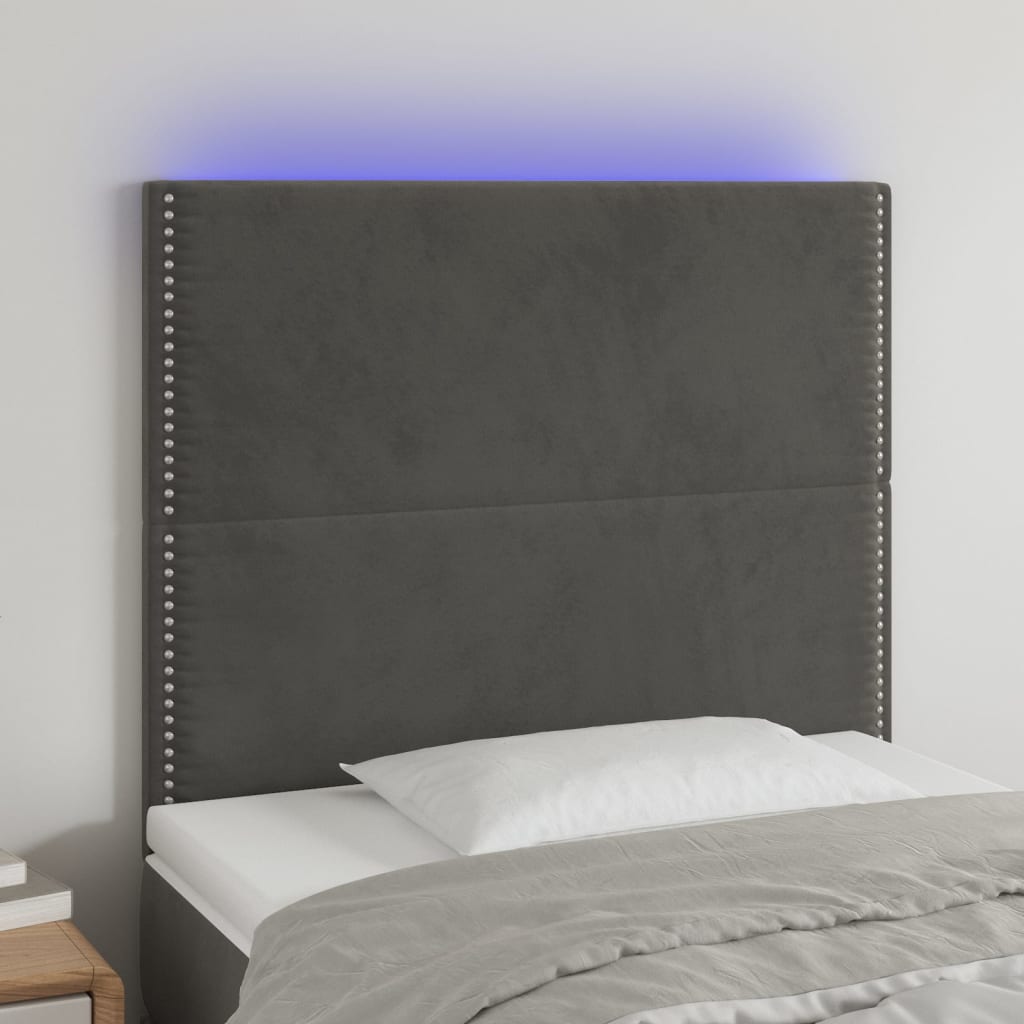 Tăblie de pat cu LED, gri închis, 100x5x118/128 cm, textil - Lando