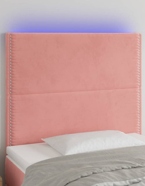 Încărcați imaginea în vizualizatorul Galerie, Tăblie de pat cu LED, roz, 100x5x118/128 cm, catifea - Lando
