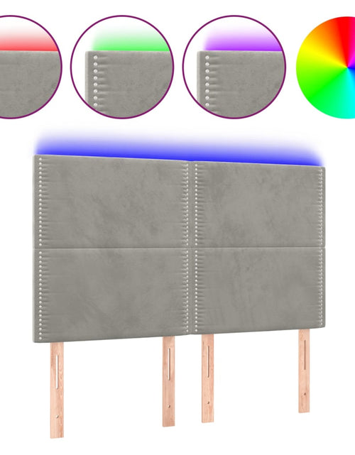 Загрузите изображение в средство просмотра галереи, Tăblie de pat cu LED, gri deschis, 144x5x118/128 cm, catifea - Lando
