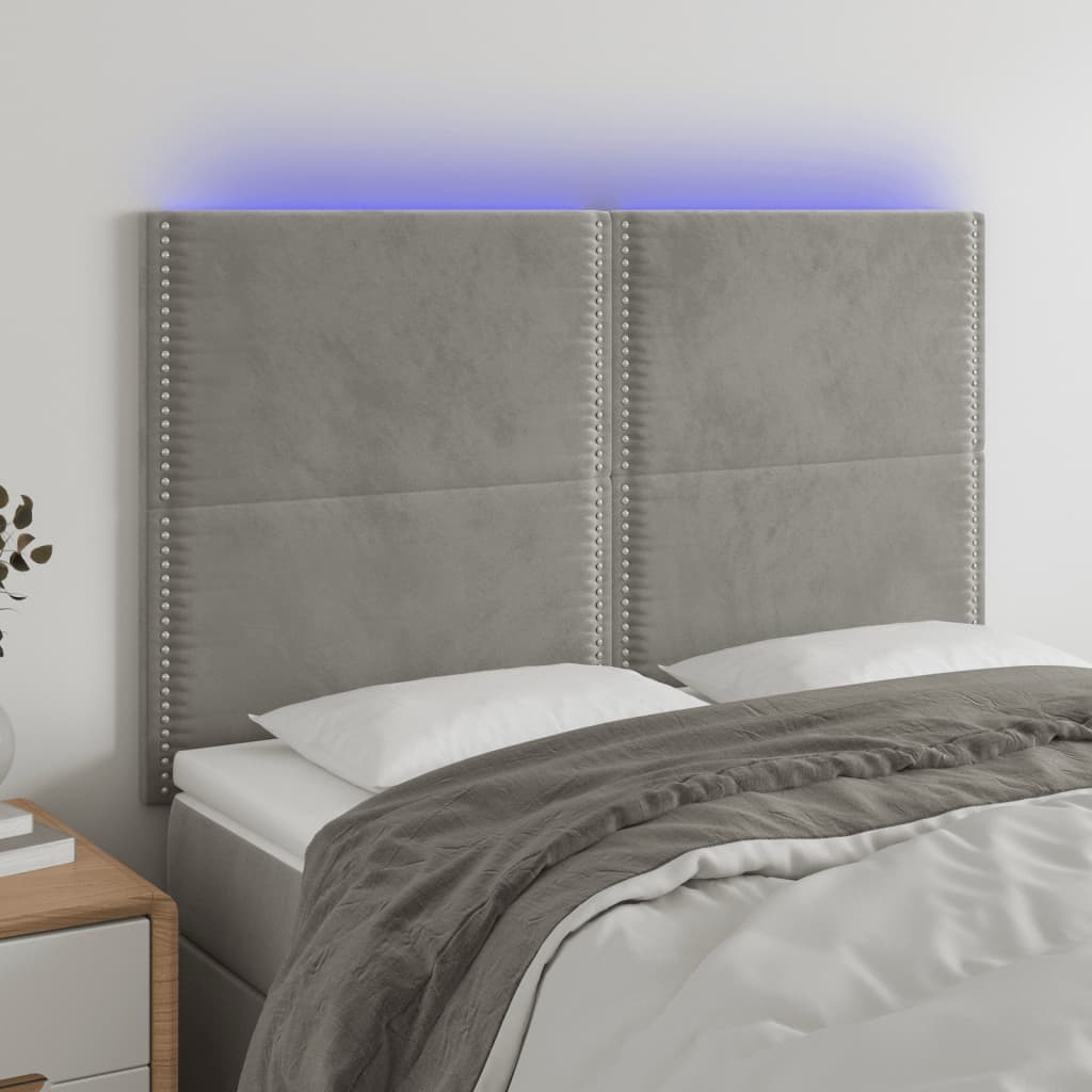Tăblie de pat cu LED, gri deschis, 144x5x118/128 cm, catifea - Lando
